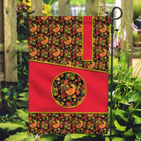 Russia Folk Art Garden Flag with Khokhloma Pattern and Traditional Rooster Design