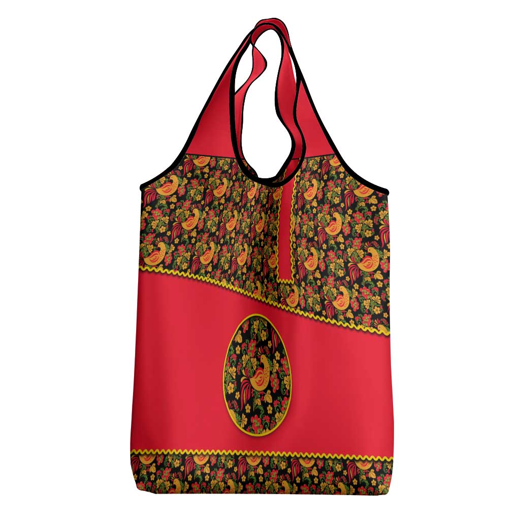 Russia Folk Art Grocery Bag with Khokhloma Pattern and Traditional Rooster Design