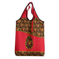 Russia Folk Art Grocery Bag with Khokhloma Pattern and Traditional Rooster Design