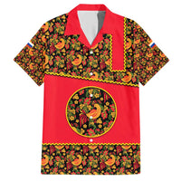 Russia Folk Art Hawaiian Shirt with Khokhloma Pattern and Traditional Rooster Design
