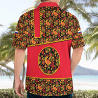 Russia Folk Art Hawaiian Shirt with Khokhloma Pattern and Traditional Rooster Design