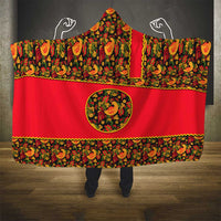 Russia Folk Art Hooded Blanket with Khokhloma Pattern and Traditional Rooster Design