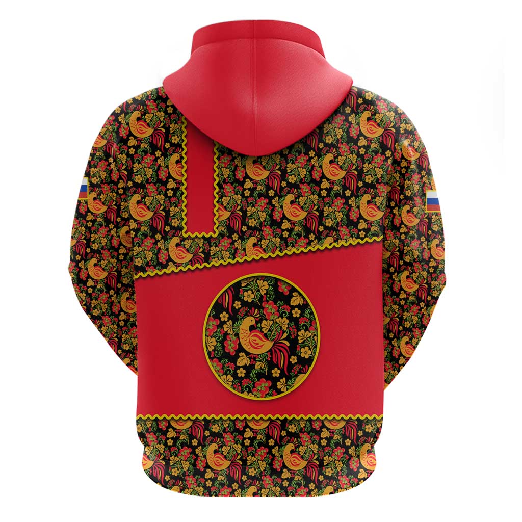 Russia Folk Art Hoodie with Khokhloma Pattern and Traditional Rooster Design