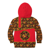 Russia Folk Art Kid Hoodie with Khokhloma Pattern and Traditional Rooster Design