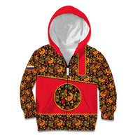 Russia Folk Art Kid Hoodie with Khokhloma Pattern and Traditional Rooster Design