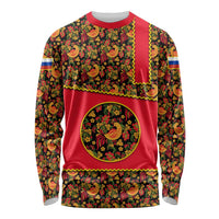Russia Folk Art Long Sleeve Shirt with Khokhloma Pattern and Traditional Rooster Design