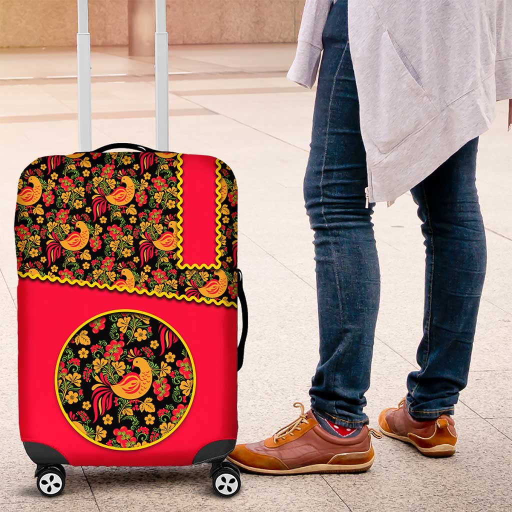 Russia Folk Art Luggage Cover with Khokhloma Pattern and Traditional Rooster Design