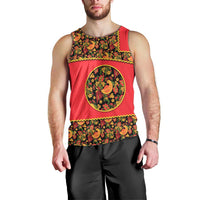 Russia Folk Art Men Tank Top with Khokhloma Pattern and Traditional Rooster Design