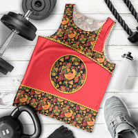Russia Folk Art Men Tank Top with Khokhloma Pattern and Traditional Rooster Design