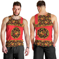 Russia Folk Art Men Tank Top with Khokhloma Pattern and Traditional Rooster Design
