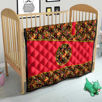 Russia Folk Art Quilt with Khokhloma Pattern and Traditional Rooster Design