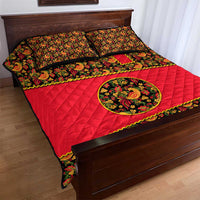 Russia Folk Art Quilt Bed Set with Khokhloma Pattern and Traditional Rooster Design