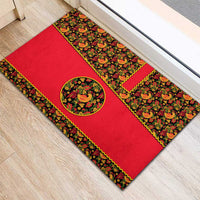 Russia Folk Art Rubber Doormat with Khokhloma Pattern and Traditional Rooster Design
