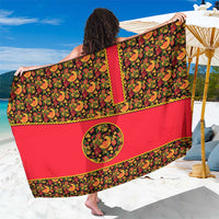 Russia Folk Art Sarong with Khokhloma Pattern and Traditional Rooster Design