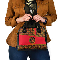 Russia Folk Art Shoulder Handbag with Khokhloma Pattern and Traditional Rooster Design