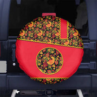 Russia Folk Art Spare Tire Cover with Khokhloma Pattern and Traditional Rooster Design
