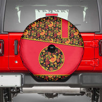 Russia Folk Art Spare Tire Cover with Khokhloma Pattern and Traditional Rooster Design