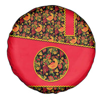 Russia Folk Art Spare Tire Cover with Khokhloma Pattern and Traditional Rooster Design
