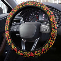 Russia Folk Art Steering Wheel Cover with Khokhloma Pattern and Traditional Rooster Design