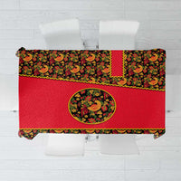 Russia Folk Art Tablecloth with Khokhloma Pattern and Traditional Rooster Design