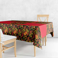 Russia Folk Art Tablecloth with Khokhloma Pattern and Traditional Rooster Design