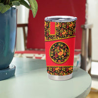 Russia Folk Art Tumbler Cup with Khokhloma Pattern and Traditional Rooster Design