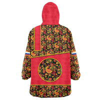 Russia Folk Art Wearable Blanket Hoodie with Khokhloma Pattern and Traditional Rooster Design