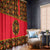 Russia Folk Art Window Curtain with Khokhloma Pattern and Traditional Rooster Design
