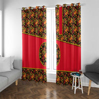 Russia Folk Art Window Curtain with Khokhloma Pattern and Traditional Rooster Design