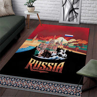 Russia Flag Red and Black Pullover Area Rug with Moscow Skyline Bear and Horse Design