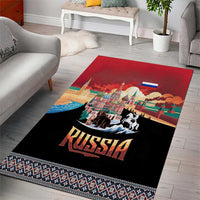 Russia Flag Red and Black Pullover Area Rug with Moscow Skyline Bear and Horse Design