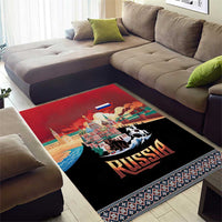 Russia Flag Red and Black Pullover Area Rug with Moscow Skyline Bear and Horse Design