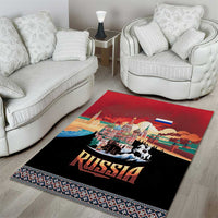 Russia Flag Red and Black Pullover Area Rug with Moscow Skyline Bear and Horse Design