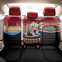 Russia Flag Red and Black Pullover Back Car Seat Cover with Moscow Skyline Bear and Horse Design