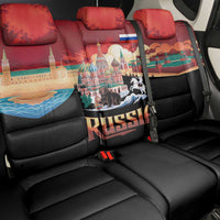 Russia Flag Red and Black Pullover Back Car Seat Cover with Moscow Skyline Bear and Horse Design