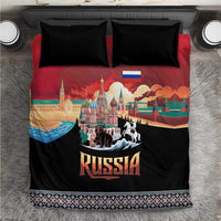 Russia Flag Red and Black Pullover Bedding Set with Moscow Skyline Bear and Horse Design