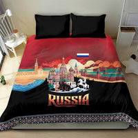 Russia Flag Red and Black Pullover Bedding Set with Moscow Skyline Bear and Horse Design