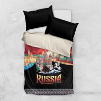 Russia Flag Red and Black Pullover Bedding Set with Moscow Skyline Bear and Horse Design