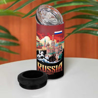 Russia Flag Red and Black Pullover 4 in 1 Can Cooler Tumbler with Moscow Skyline Bear and Horse Design