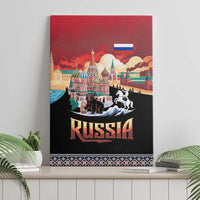 Russia Flag Red and Black Pullover Canvas Wall Art with Moscow Skyline Bear and Horse Design