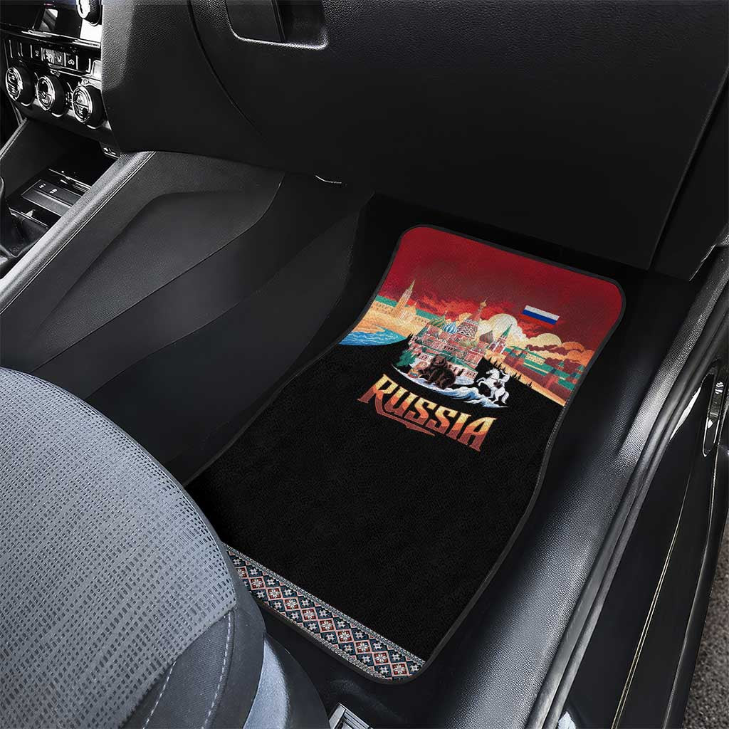 Russia Flag Red and Black Pullover Car Mats with Moscow Skyline Bear and Horse Design