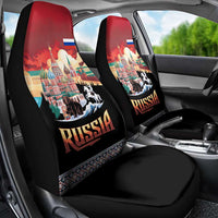 Russia Flag Red and Black Pullover Car Seat Cover with Moscow Skyline Bear and Horse Design