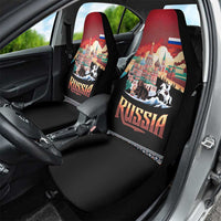 Russia Flag Red and Black Pullover Car Seat Cover with Moscow Skyline Bear and Horse Design