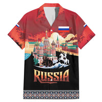 Russia Flag Red and Black Pullover Family Matching Mermaid Dress and Hawaiian Shirt with Moscow Skyline Bear and Horse Design