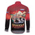 Russia Flag Red and Black Pullover Family Matching Off The Shoulder Long Sleeve Dress and Hawaiian Shirt with Moscow Skyline Bear and Horse Design