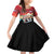 Russia Flag Red and Black Pullover Family Matching Off Shoulder Short Dress and Hawaiian Shirt with Moscow Skyline Bear and Horse Design