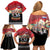 Russia Flag Red and Black Pullover Family Matching Off Shoulder Short Dress and Hawaiian Shirt with Moscow Skyline Bear and Horse Design