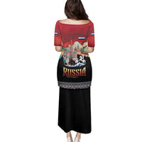 Russia Flag Red and Black Pullover Family Matching Puletasi and Hawaiian Shirt with Moscow Skyline Bear and Horse Design