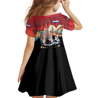Russia Flag Red and Black Pullover Family Matching Tank Maxi Dress and Hawaiian Shirt with Moscow Skyline Bear and Horse Design