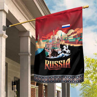 Russia Flag Red and Black Pullover Garden Flag with Moscow Skyline Bear and Horse Design